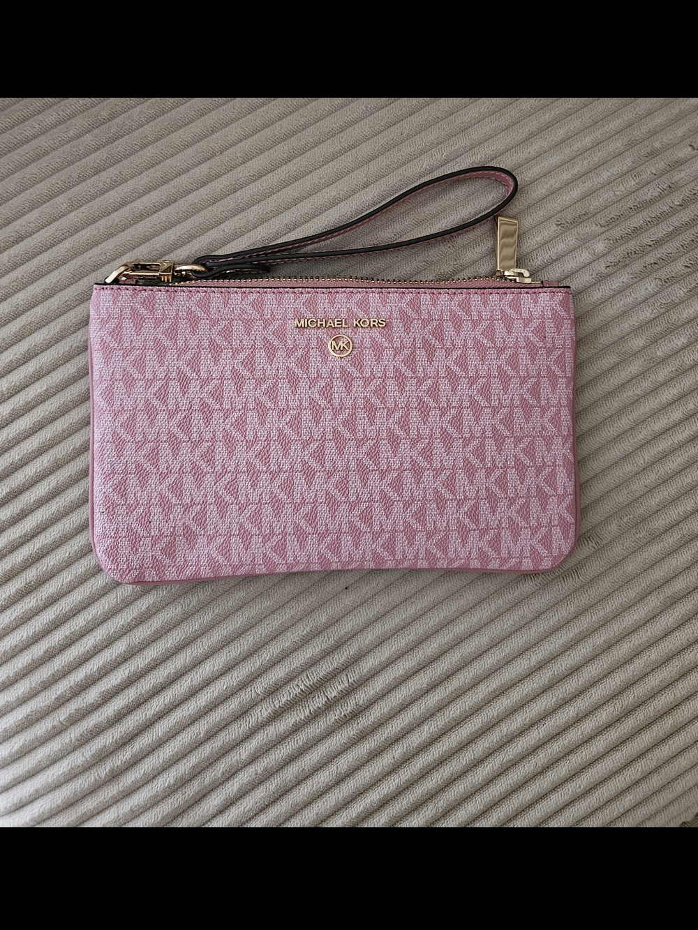 Michael Kors Pink Signature Zip Wristlet with Gold Hardware